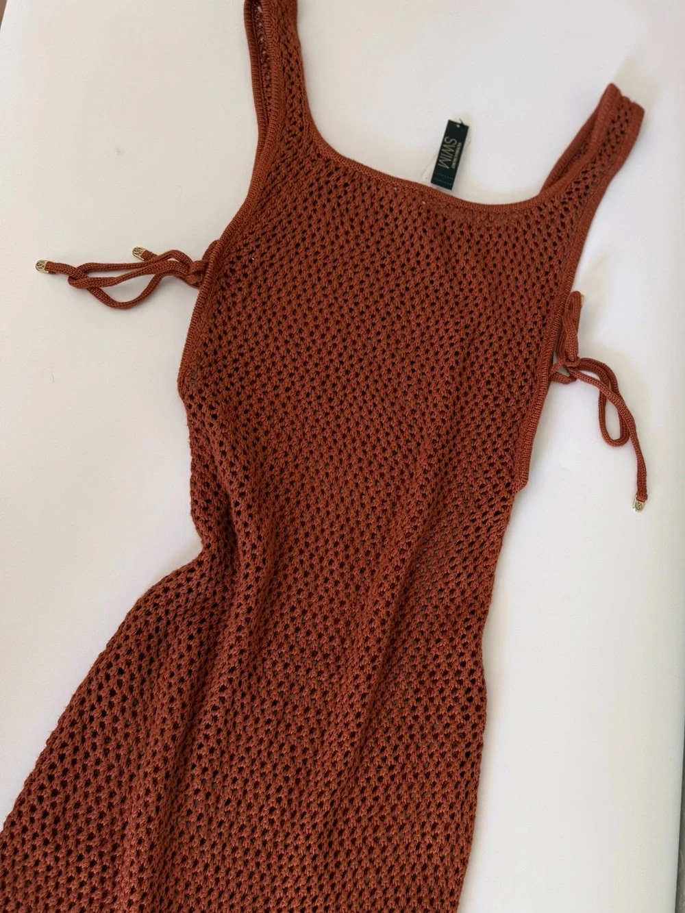NWT Victoria's Secret Rust Open-Knit Swim Coverup with Side Ties